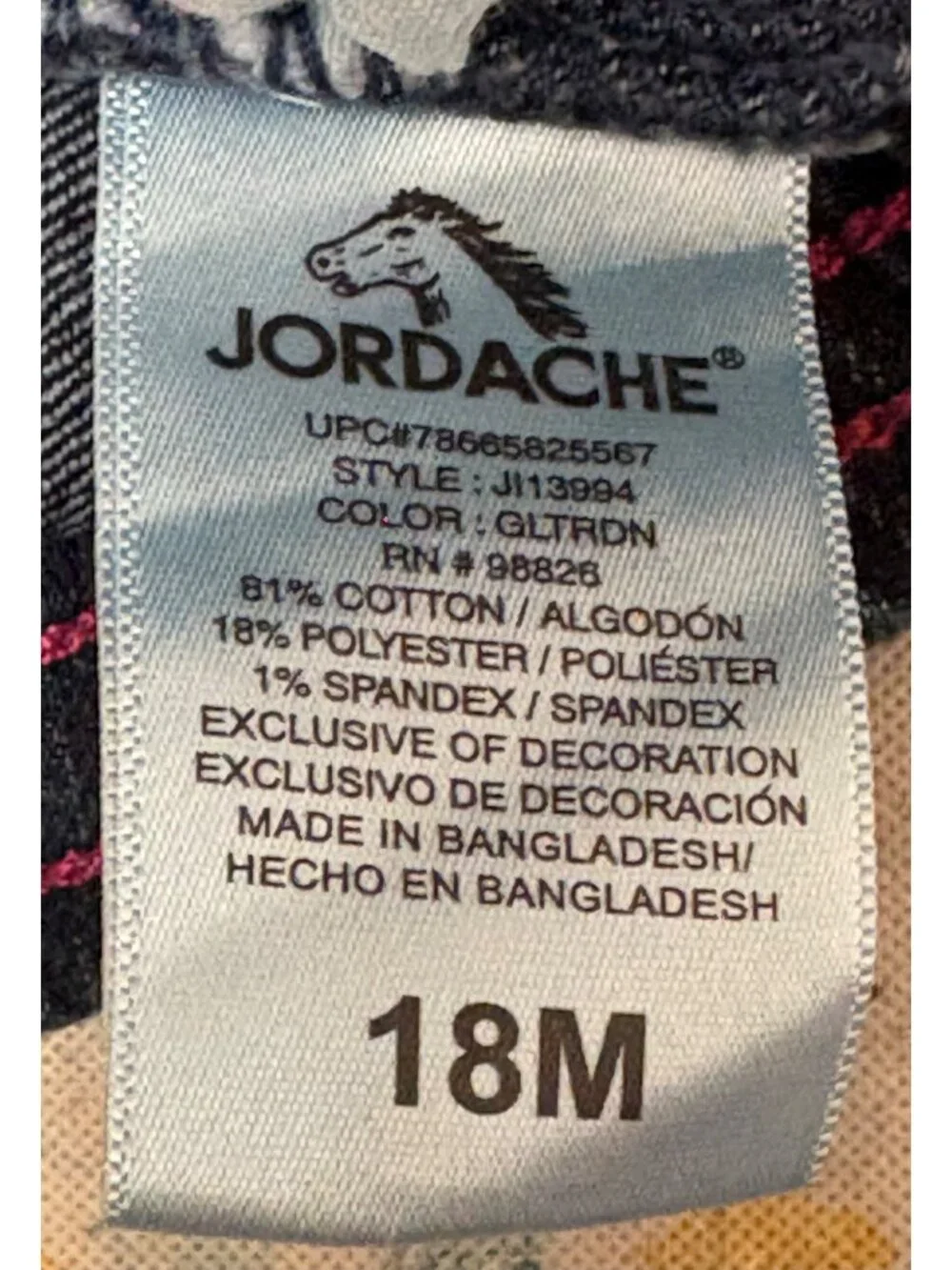 Jordache Baby Girl Skinny Denim Glitter Jeans 18M Stretch Elastic Waist